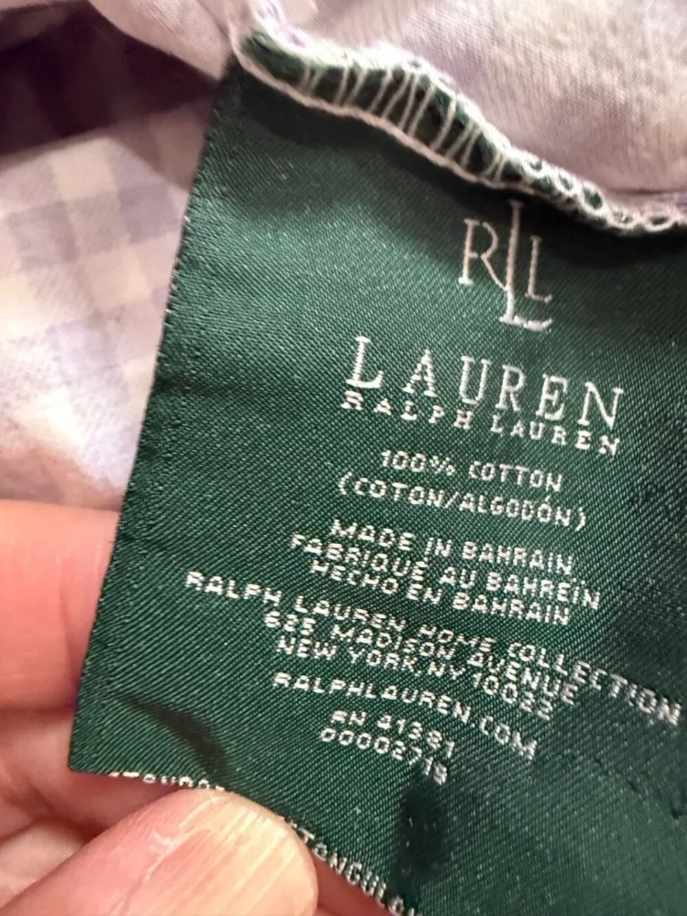 Vintage Lauren Ralph Lauren Purple  White Gingham Standard Pillow Case Cotton